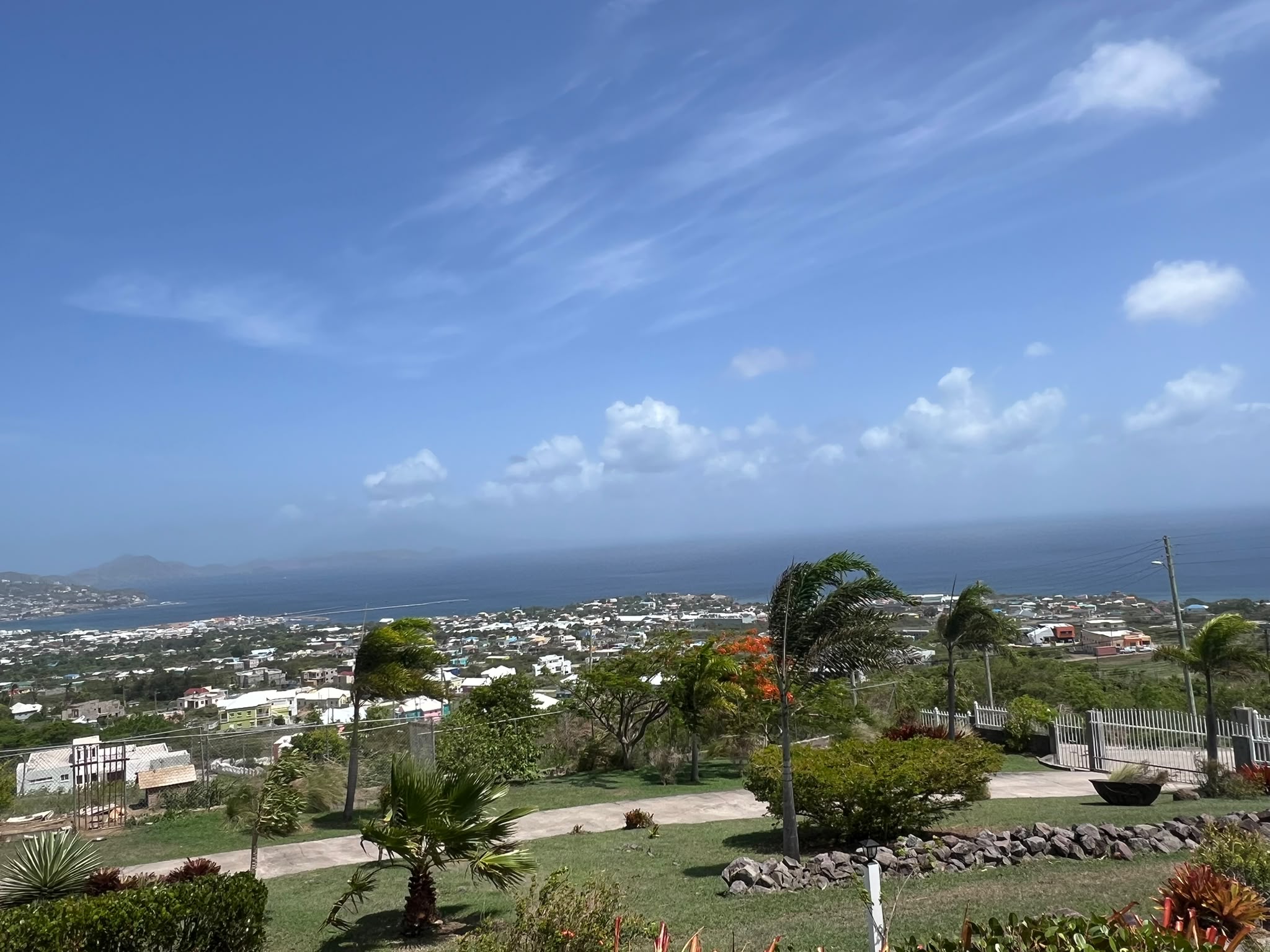Sea view from Crescent Hill Garden and sea view from a 1 bedroom apartment for rent at Crescent Hill, Basseterre, St. Kitts