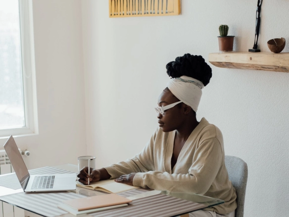 a woman working from home